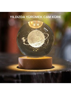 Zero Land Sptrns Sarı Işıklı Dekoratif Cam Küre Kız Figürlü Ahşap Standlı