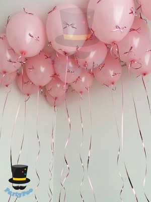 Pembe Fiyonk Kurdeleli Pembe Balon Seti 10'lu | Doğum Günü Fiyonklu Balon , Kurdeleli Balon