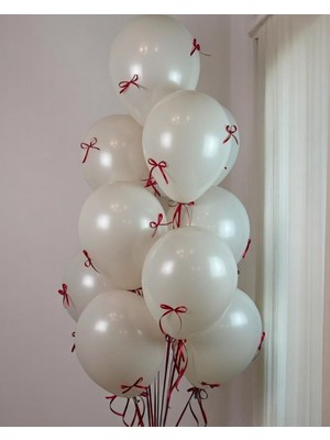 10'lu Metalik Beyaz Balon ve Bordo Fiyonklu Doğum Günü Seti - Bride To Be Parti Seti Kurdeleli Balon