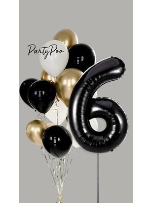 Siyah Rakam Folyo Gold Metalik Balon Seti 10'lu Doğum Günü Balon Seti