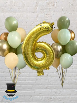 Gold Rakam Folyo Yeşil Balon Seti 15'li Doğum Günü Balon Seti