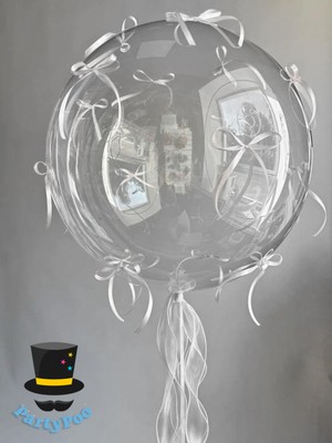 Şeffaf Bobo Balon Beyaz Kurdele Fiyonk Seti Fiyonklu Balon