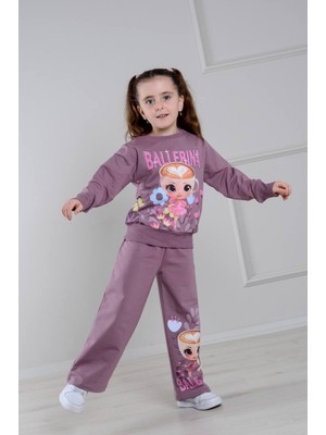 Yağmur Giyim Pjk2i Ballerina Cappucino Desenli Bol Paça 2 Ip %100 Pamuk Kız Çocuk Takımı 3-10 Yaş 6432