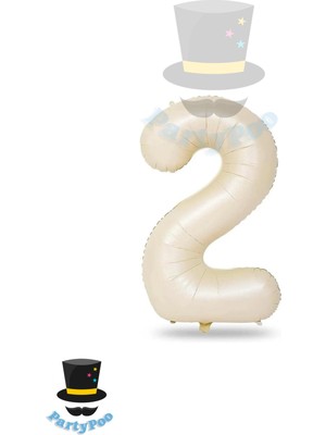 Folyo Balon 2 Rakamı Helyum Balon 100 cm Krem Renk - 2 Yaş Balonu - Doğum Günü - 2 Rakam Balon