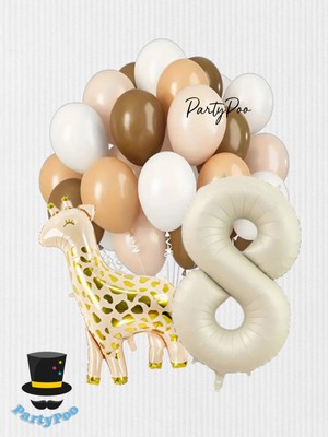 Krem Rakam ve Zürafa Folyo Krem Balon Seti 17'li Doğum Günü Balon Seti