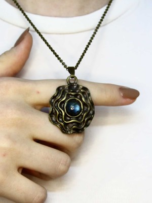 Esha Doğal Taş Labradorit Doğal Taşlı Yuvarlak Model Antik Kadın Kolye EUK48LBT