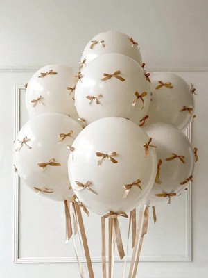 10'lu Beyaz Balon ve Vizon Fiyonk Seti Parti Bride To Be Dekorasyon Fiyonklu Balon Kurdeleli Balon
