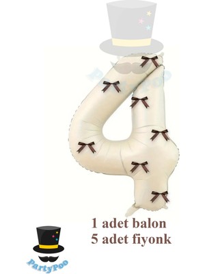 Kahverengi Fiyonklu Krem 4 Rakamı Folyo Balon 76 cm – Doğum Günü & Bride To Be Dekoru