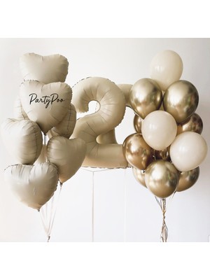 Krem Rakam ve Metalik Balon Seti 8'li