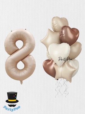 Krem Rakam Balon 4'lü Set | Helyum Uyumlu Metalik Doğum Günü Parti Süsü Dekor