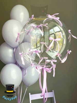 Şeffaf Bobo Balon Lila Kurdele Fiyonk Seti Fiyonklu Balon