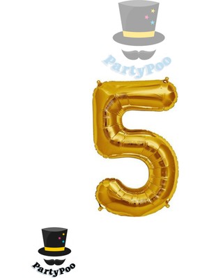 Folyo Balon 5 Rakamı Helyum Balon 100 cm Gold Renk - 5 Yaş Balonu - Doğum Günü -5 Rakam Balon