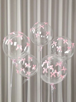 Toz Pembe Fiyonklu 5 Adet Şeffaf Bobo Balon 18 Inç Parti Düğün Nikah Süsü Doğum Günü Dekorasyon