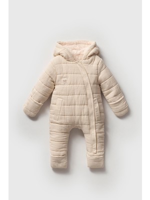 Magu Unisex Bebek Krem Kapitone Kapüşonlu Tulum – Fermuarlı, Cepli ve Dolgulu Model