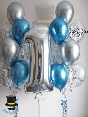 Gümüş Rakam Mavi Balon Seti 10'lu