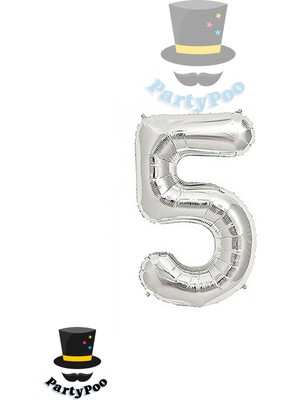 Folyo Balon 5 Rakamı Helyum Balon 100 cm Gümüş Renk - 5yaş Balonu - Doğum Günü -5 Rakam Balon