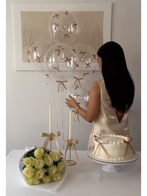 Kum Beji Fiyonklu 3 Adet Şeffaf Bobo Balon 18 Inç Parti Düğün Nikah Süsü Doğum Günü Dekorasyon