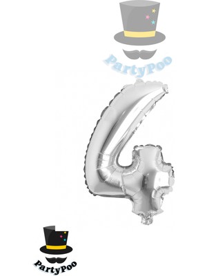 Folyo Balon 4 Rakamı Helyum Balon 100 cm Gümüş Renk - 4yaş Balonu - Doğum Günü -4 Rakam Balon