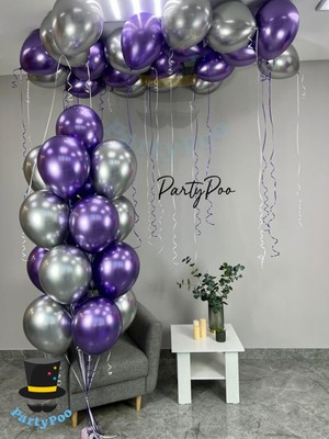 Mor Gümüş Metalik Balon Seti 20'li Deniz Kızı Balon Seti Doğum Günü Seti