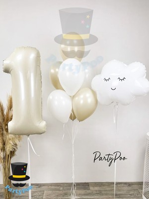 Krem Rakam ve Bulut Folyo Balon Seti 8'li