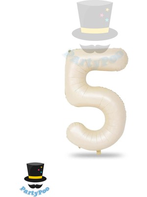 Folyo Balon 5 Rakamı Helyum Balon 100 cm Krem Renk - 5 Yaş Balonu - Doğum Günü - 5 Rakam Balon