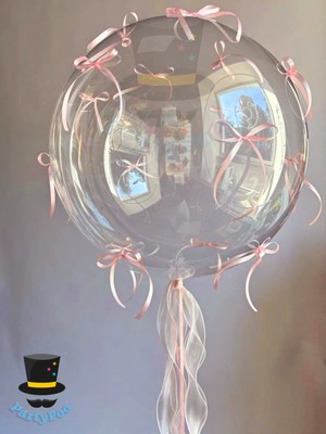 Şeffaf Bobo Balon Pembe Kurdele Fiyonk Seti Fiyonklu Balon
