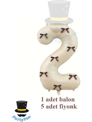 Kahverengi Fiyonklu 2 Rakamı Krem Renk Folyo Balon 76 cm – Doğum Günü & Bride To Be Dekoru