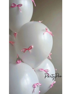 Pembe Fiyonk Kurdeleli Beyaz Balon Seti 10'lu Doğum Günü Parti Seti