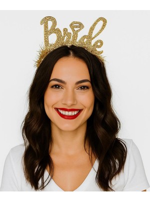 NW NessiWorld Altın Renk Bekarlığa Veda Italik Yazı Alyanslı Bride Taç