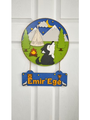 Kamp Temalı Kişiye Özel Çocuk Odası Kapı Süsü