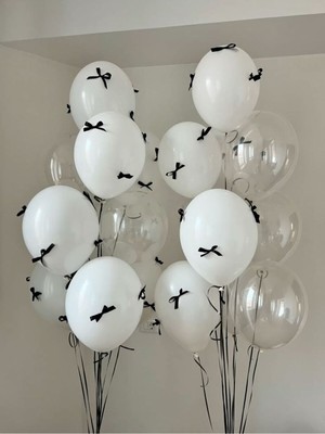 10 Beyaz + 10 Şeffaf Balon Seti & 30 Adet Fiyonk Kurdele – Düğün/doğum Günü Parti Süsleme