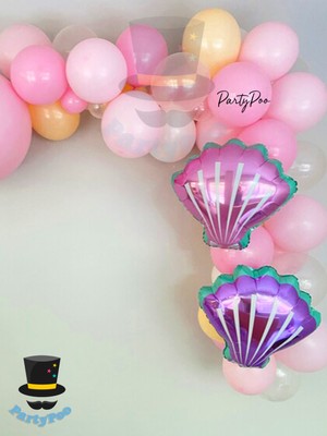 Makaron Istiridye Deniz Kabuğu Folyo Balon Seti 10'lu Deniz Kızı Balon Seti Doğum Günü Seti