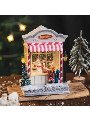 Verto Yılbaşı Temalı Şekerci Dükkanı Kar Küresi Işıklı Müzikli