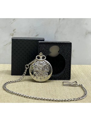 Verto Özel Kutulu Osmanlı Devlet Arması Gümüş Köstekli Saat