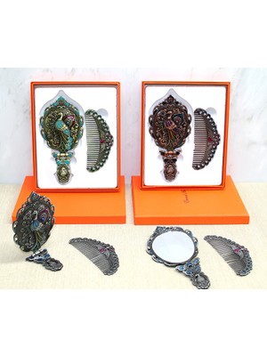 Verto Tavuskuşu Katlanabilir Ayna ve Tarak Seti Orta Boy