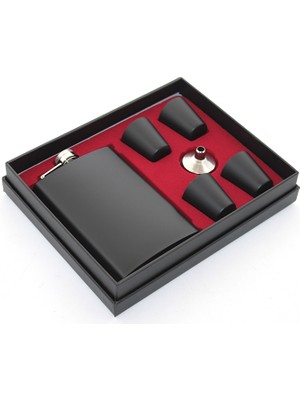 Verto Paslanmaz Çelik 4 Shot Bardaklı Matara Seti Siyah Renk