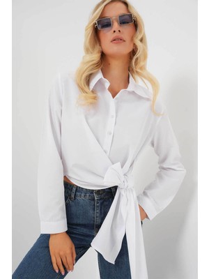 Bigdart Bağlamalı Beyaz Kadın Gömlek 20325