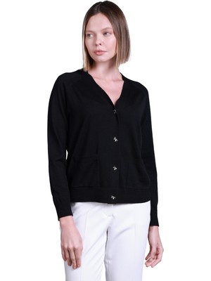 Vedi Sempre Minimalist V Yaka Uzun Kol Kadın Kazak - Günlük & Ofis Şıklığı