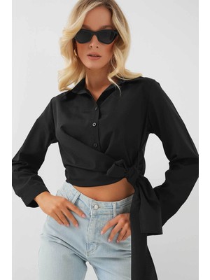Bigdart Bağlamalı Siyah Kadın Gömlek 20325