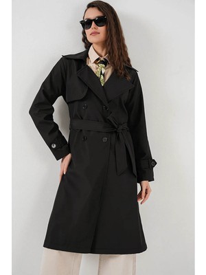 Bigdart Kruvaze Yaka Siyah Kadın Trençkot 5918