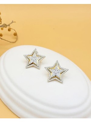 Nevoka Stella Zirkon Taşlı Gold Yıldız Küpe