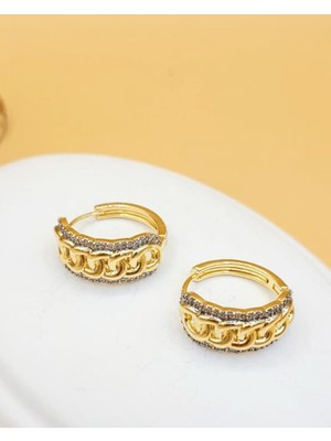 Nevoka Golden Chain Luxe Taşlı Halka Küpe