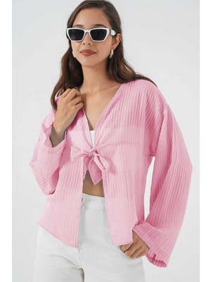 Bigdart Önü Bağcıklı Pembe Kadın Bluz 952