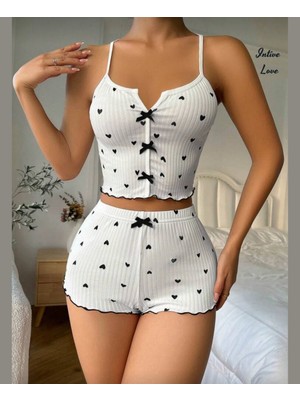 Intive Lingerie Intive Comfort Kalp Desenli V Yaka Ince Askılı Mini Şortlu Büstiyer Takım/pijama Takımı