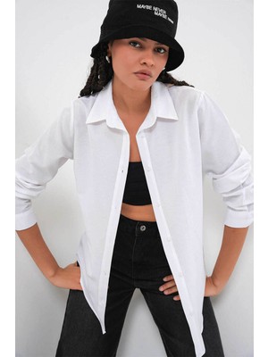 Bigdart  Oversize Basic Beyaz Kadın Gömlek 20349
