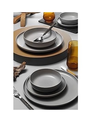 Starseven Kütahya Porselen Moderna 16 Parça 4 Kişilik Yemek Takımı Gri