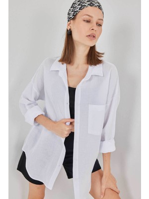Bigdart Oversize Müslin Beyaz Kadın Gömlek 20353
