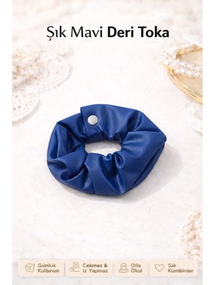 Vi Caro Deri Scrunchie Toka | Kadın Saç Tokası, Lastikli Çıtçıtlı Şık Trend Toka 1 Adet