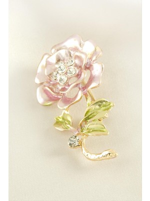 Makay Gül Mineli Taşlı Broş