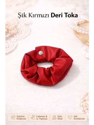 Vi Caro Deri Scrunchie Toka | Kadın Saç Tokası, Lastikli Çıtçıtlı Şık Trend Toka 1 Adet